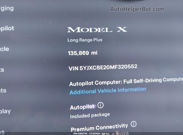 5YJXCBE20MF320552 2021 TESLA MODEL X Black Vista interior de 360 grados