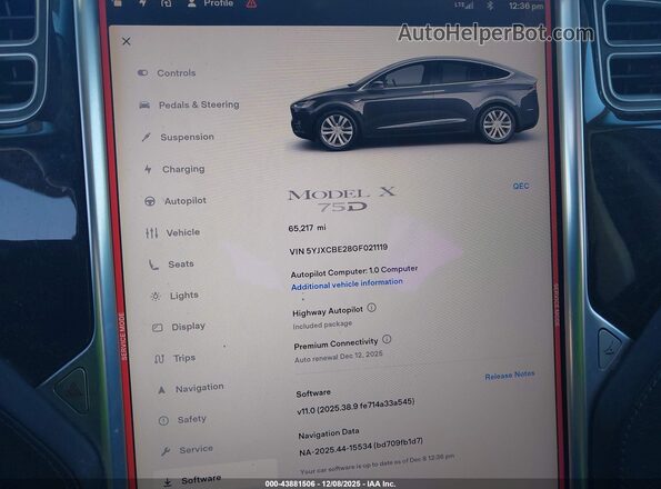 5YJXCBE28GF021119 2016 TESLA MODEL X Серый Вид задних сидений