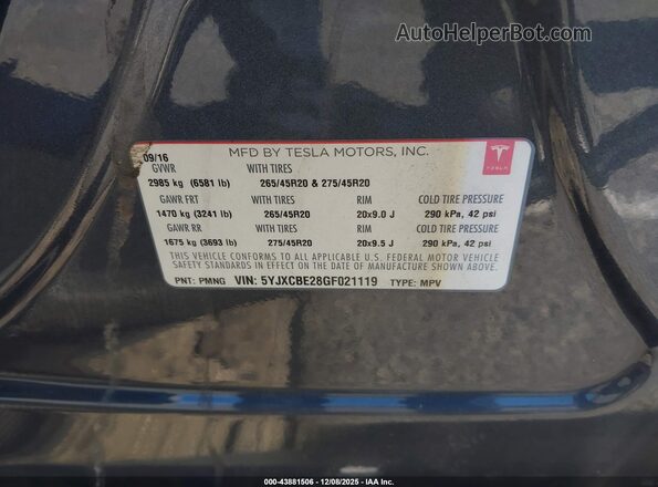 5YJXCBE28GF021119 2016 TESLA MODEL X Серый Вид подкапотного пространства