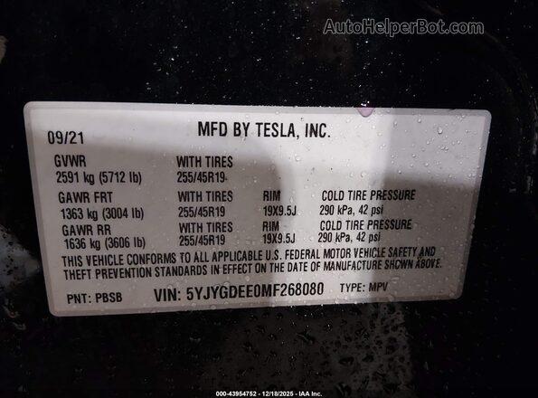 5YJYGDEE0MF268080 2021 TESLA MODEL Y Black Engine compartment view