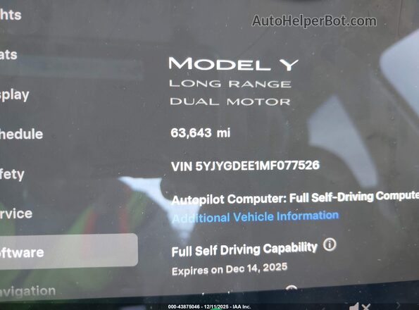 5YJYGDEE1MF077526 2021 TESLA MODEL Y White 