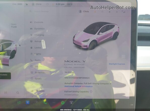 5YJYGDEE1MF089823 2021 TESLA MODEL Y Белый Вид задних сидений