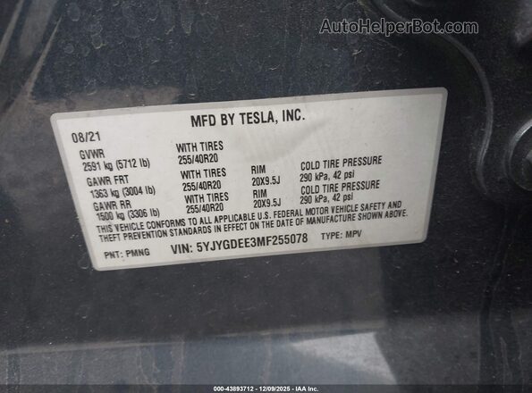 5YJYGDEE3MF255078 2021 TESLA MODEL Y Black Engine compartment view