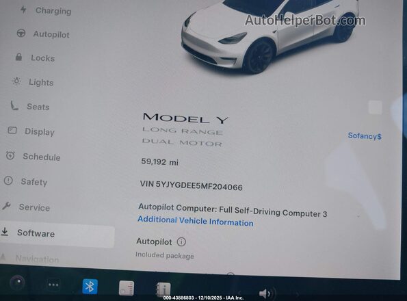 5YJYGDEE5MF204066 2021 TESLA MODEL Y Белый 