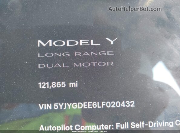 5YJYGDEE6LF020432 2020 TESLA MODEL Y Gray 