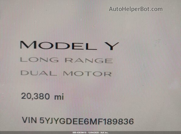 5YJYGDEE6MF189836 2021 TESLA MODEL Y Black Вид задніх сидінь