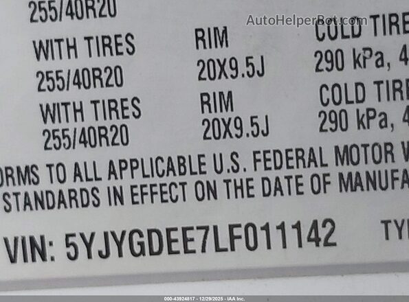 5YJYGDEE7LF011142 2020 TESLA MODEL Y White Вид підкапотного простору
