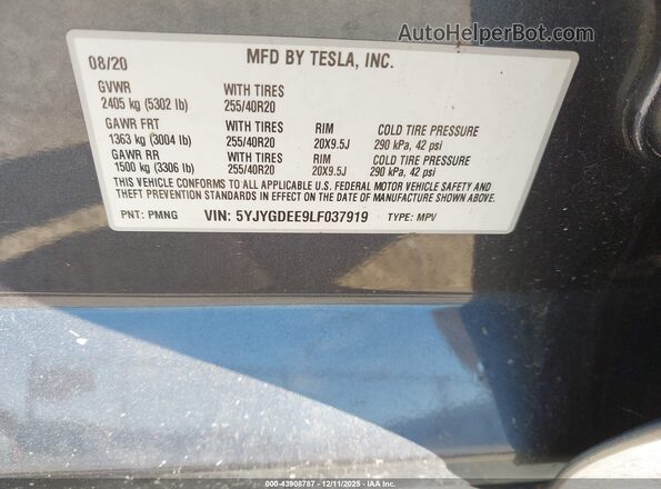 5YJYGDEE9LF037919 2020 TESLA MODEL Y Dark Blue Вид подкапотного пространства