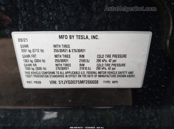 5YJYGDEF5MF266608 2021 TESLA MODEL Y Black Engine compartment view