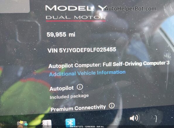 5YJYGDEF9LF025455 2020 TESLA MODEL Y Blue Панорамний вид салону 360°