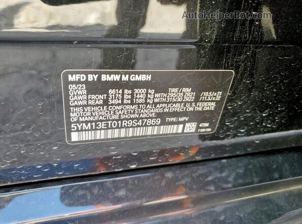 5YM13ET01R9S47869 2024 BMW X5 Черный Вид наклейки с VIN-кодом