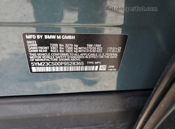 5YM23CS00P9S28365 2023 BMW XM Синий Панорамный вид салона 360°