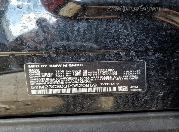 5YM23CS03P9S20969 2023 BMW XM Черный Вид наклейки с VIN-кодом