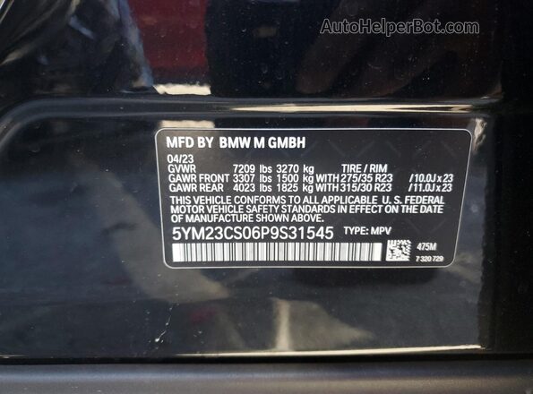 5YM23CS06P9S31545 2023 BMW XM Black VIN կոդի պիտակի տեսք