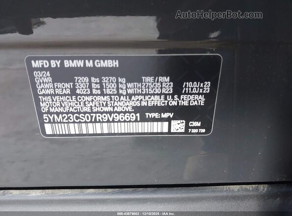5YM23CS07R9V96691 2024 BMW XM Gray Շարժիչի բաժամունքի տեսք
