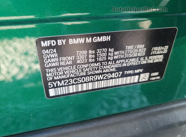 5YM23CS08R9W29407 2024 BMW XM Green Vista interior de 360 grados