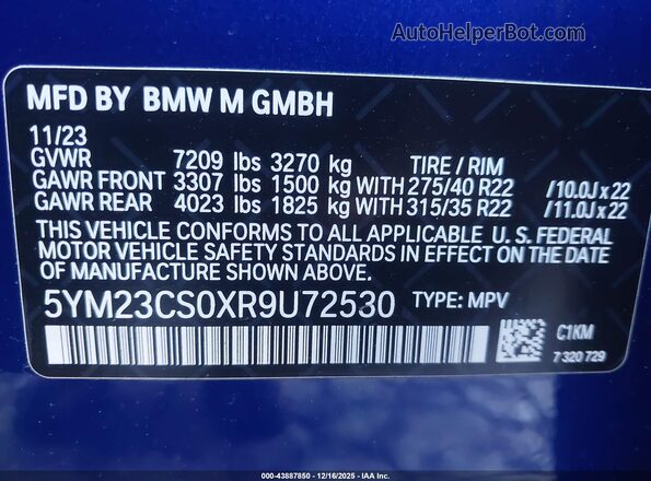 5YM23CS0XR9U72530 2024 BMW 7 SERIES Blue Widok komory silnika