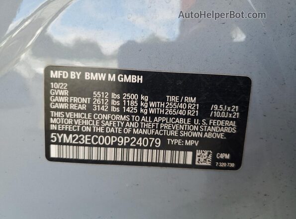 5YM23EC00P9P24079 2023 BMW X4 Gray Widok naklejki z numerem VIN