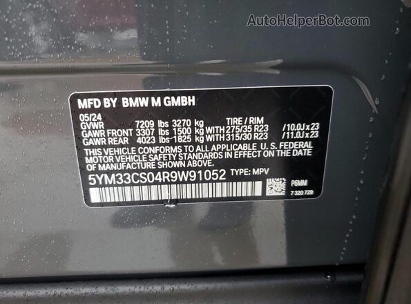 5YM33CS04R9W91052 2024 BMW XM Gray Вид наклейки з VIN-кодом