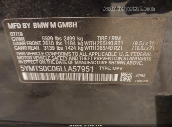 5YMTS0C06LLA57951 2020 BMW X3 Black Engine compartment view
