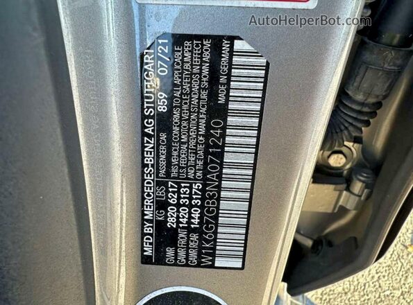 W1K6G7GB3NA071240 2022 MERCEDES-BENZ S Серебряный Вид задней части салона