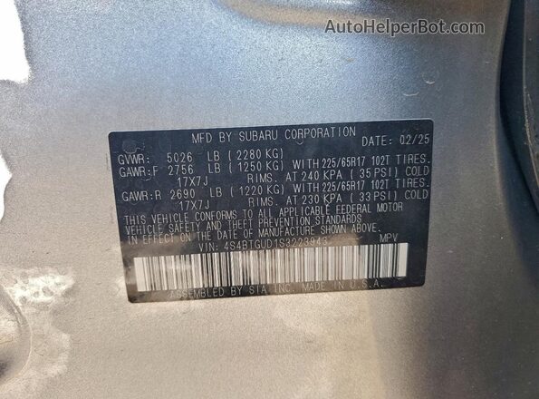 4S4BTGUD1S3223943 2025 SUBARU OUTBACK Серебряный 