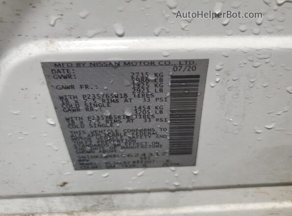 5N1DR2AN8LC624317 2020 NISSAN PATHFINDER White სალონის 360-გრადუსიანი ხედი