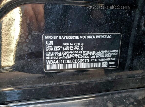 WBA4J1C06LCD66970 2020 BMW 4 SERIES Черный Вид наклейки с VIN-кодом