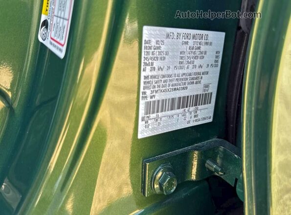 3FMTK4SX2SMA03809 2025 FORD MUSTANG Green Widok wnętrza z tyłu