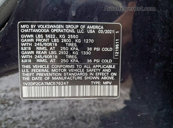 1V2DP2CA7MC576247 2021 VOLKSWAGEN ATLAS Black Widok wnętrza 360 stopni
