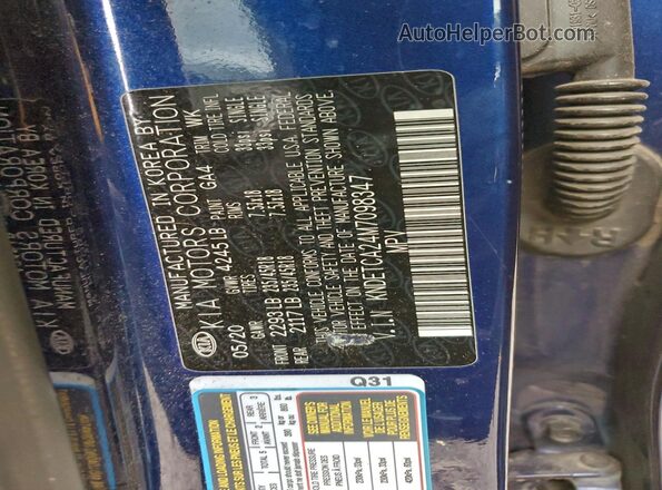 KNDETCA24M7098347 2021 KIA SELTOS Синий 
