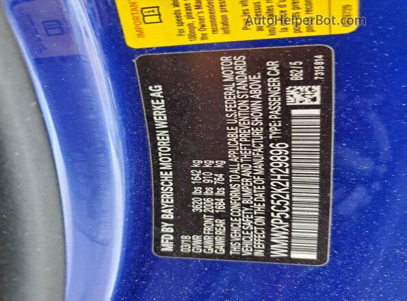 WMWXP5C52K2H29896 2019 MINI COOPER Blue 