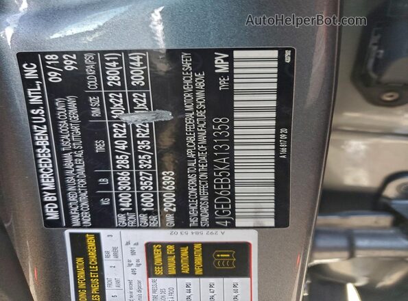 4JGED6EB5KA131358 2019 MERCEDES-BENZ GLE-CLASS Серый 