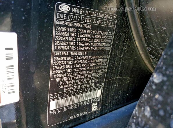 SALRGBBV4HA029376 2017 LAND ROVER DISCOVERY Черный Панорамный вид салона 360°