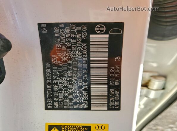 JTDBVRBD8JA004291 2018 TOYOTA MIRAI White Շարժիչի բաժամունքի տեսք