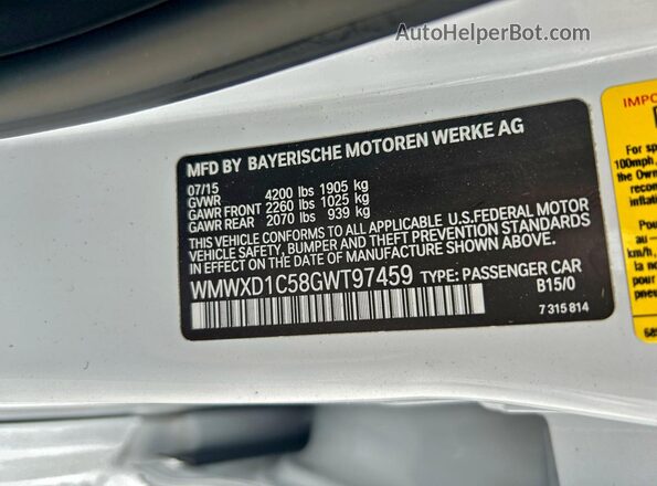 WMWXD1C58GWT97459 2016 MINI COOPER White Widok wnętrza z tyłu