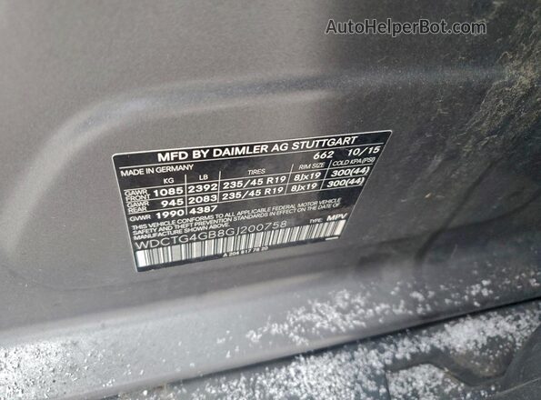 WDCTG4GB8GJ200758 2016 MERCEDES-BENZ GLA-CLASS Gray Widok naklejki z numerem VIN