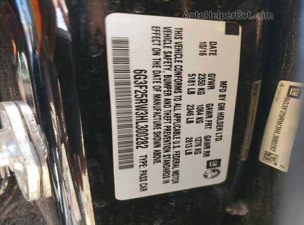 6G3F25RW3HL300282 2017 CHEVROLET SS Black Вид наклейки з VIN-кодом