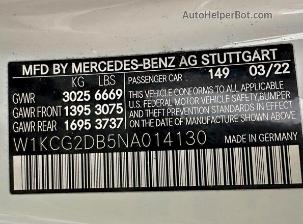 W1KCG2DB5NA014130 2022 MERCEDES-BENZ EQS Белый Вид задней части салона