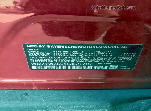 WMZYW3C04L3L21797 2020 MINI COOPER Red სალონის 360-გრადუსიანი ხედი