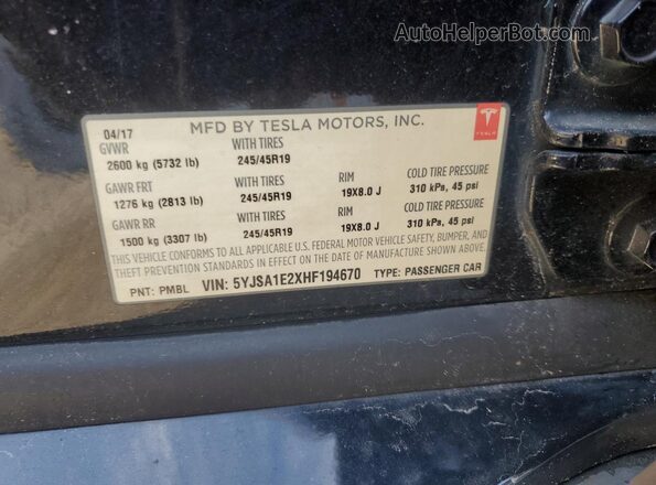 5YJSA1E2XHF194670 2017 TESLA MODEL Black 