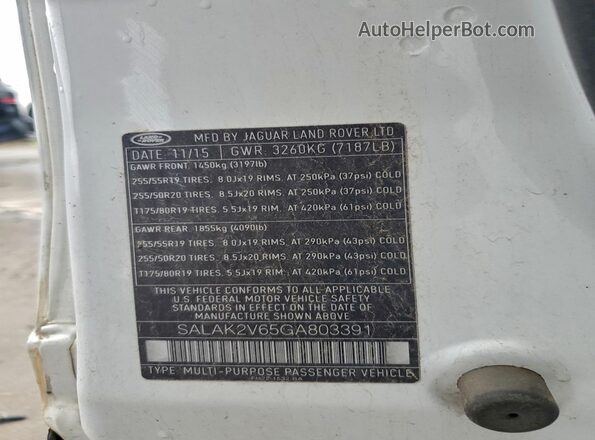 SALAK2V65GA803391 2016 LAND ROVER LR4 White 
