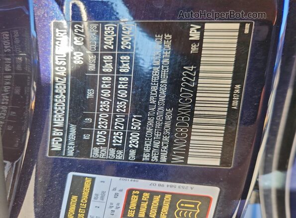 W1N0G8DBXNG072224 2022 MERCEDES-BENZ GLC-CLASS Blue 