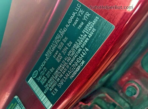 5NPLM4AG2NH064474 2022 HYUNDAI ELANTRA Red Vista interior trasera
