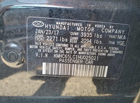 KMHC65LC1HU025021 2017 HYUNDAI IONIQ Black 