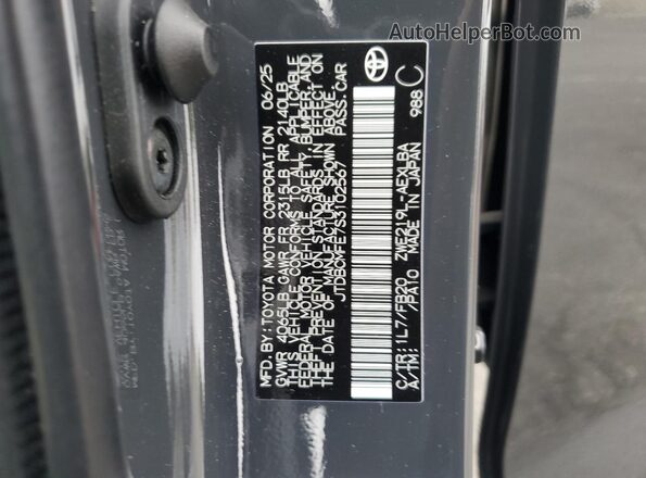 JTDBCMFE7S3102567 2025 TOYOTA LL Gray Вид наклейки з VIN-кодом