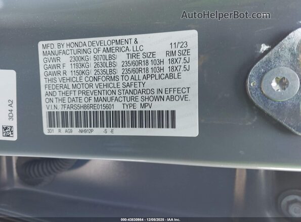 7FARS5H86RE015601 2024 HONDA CR-V Gray ძრავის განყოფილების ხედი