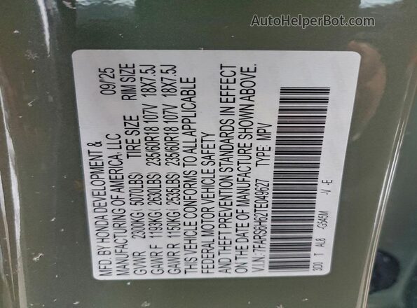7FARS6H62TE049627 2026 HONDA CR-V Green VIN კოდის სტიკერის ხედი