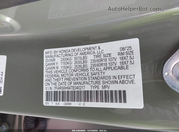 7FARS6H64TE040217 2026 HONDA CR-V Green Widok komory silnika