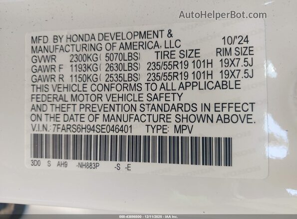 7FARS6H94SE046401 2025 HONDA CR-V White Շարժիչի բաժամունքի տեսք